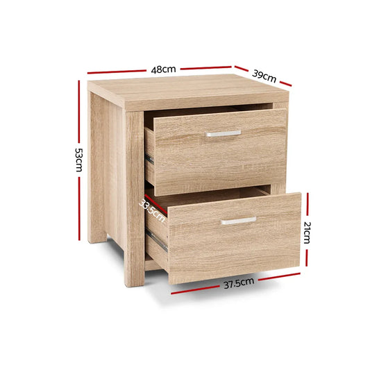 Artiss Bedside Table 2 Drawers - MAXI Pine - Mekamart Australia