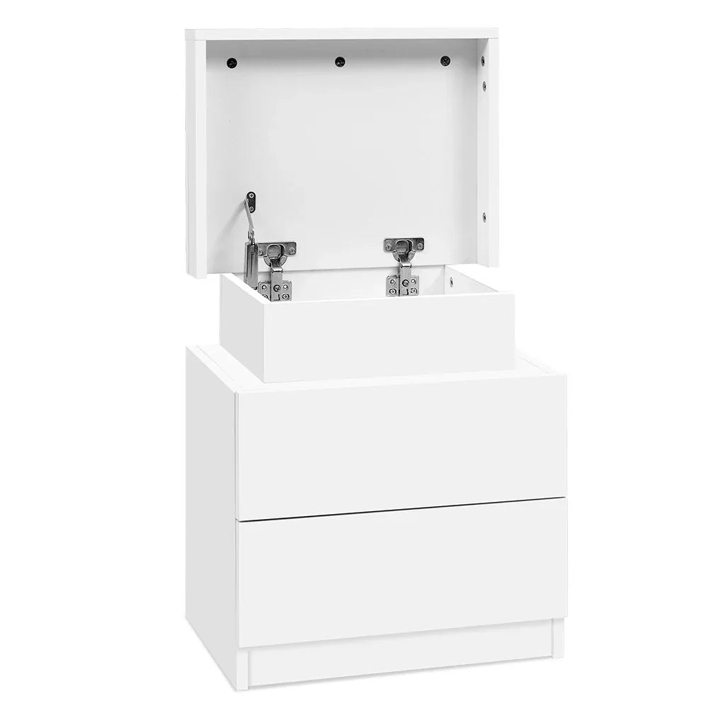 Artiss Bedside Table 2 Drawers Lift-up Storage - COLEY White - Mekamart Australia