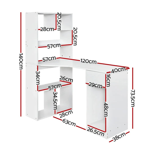 Artiss Computer Desk Bookshelf Drawer Cabinet White 120CM - Mekamart Australia