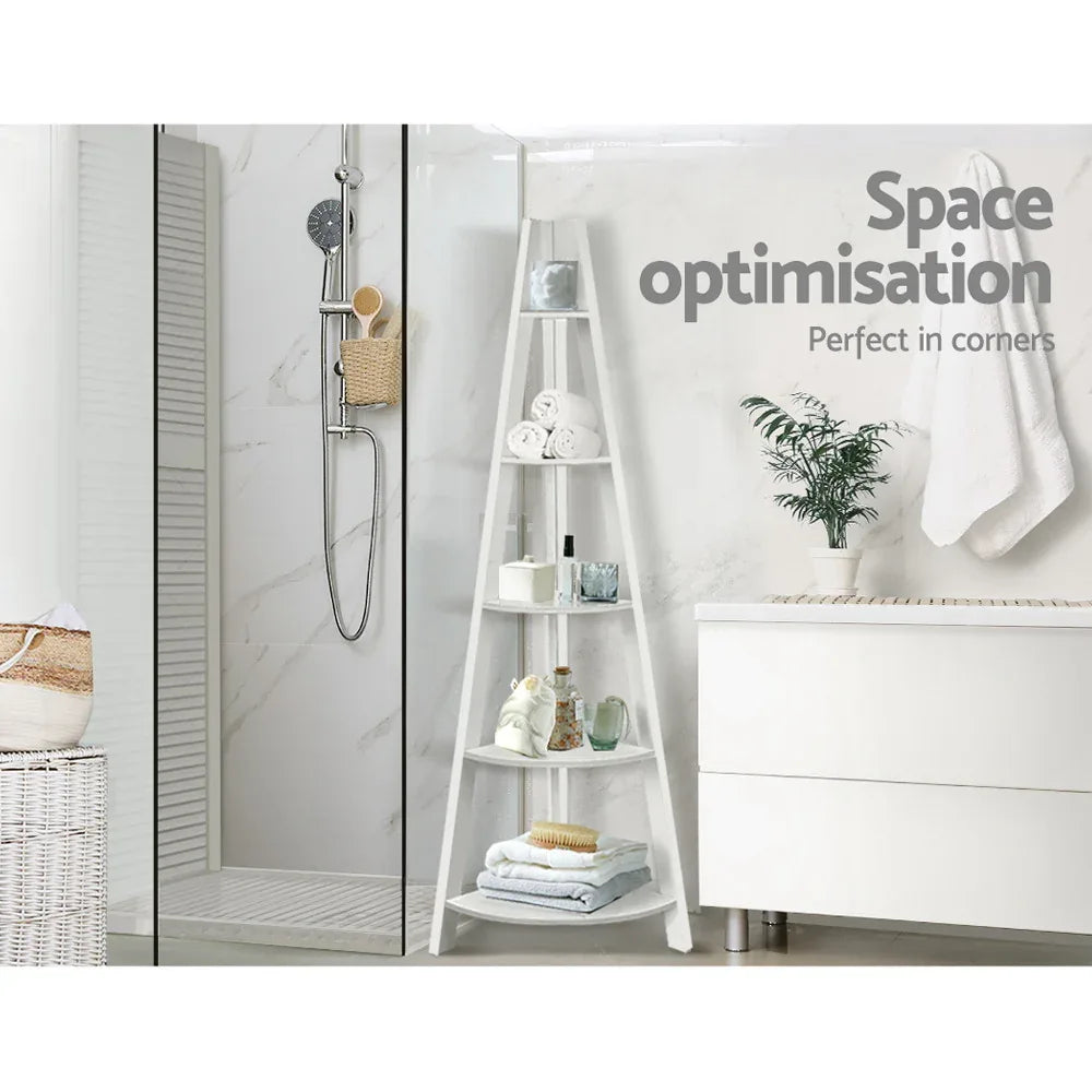 Artiss Bookshelf Corner Shelf 5 Tiers - CANE White - Mekamart Australia
