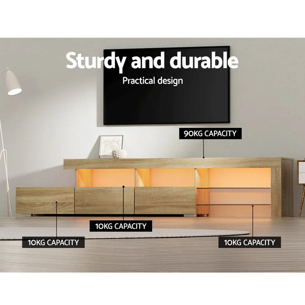 Artiss Entertainment Unit TV Cabinet LED 215cm Pine Caya - Mekamart Australia