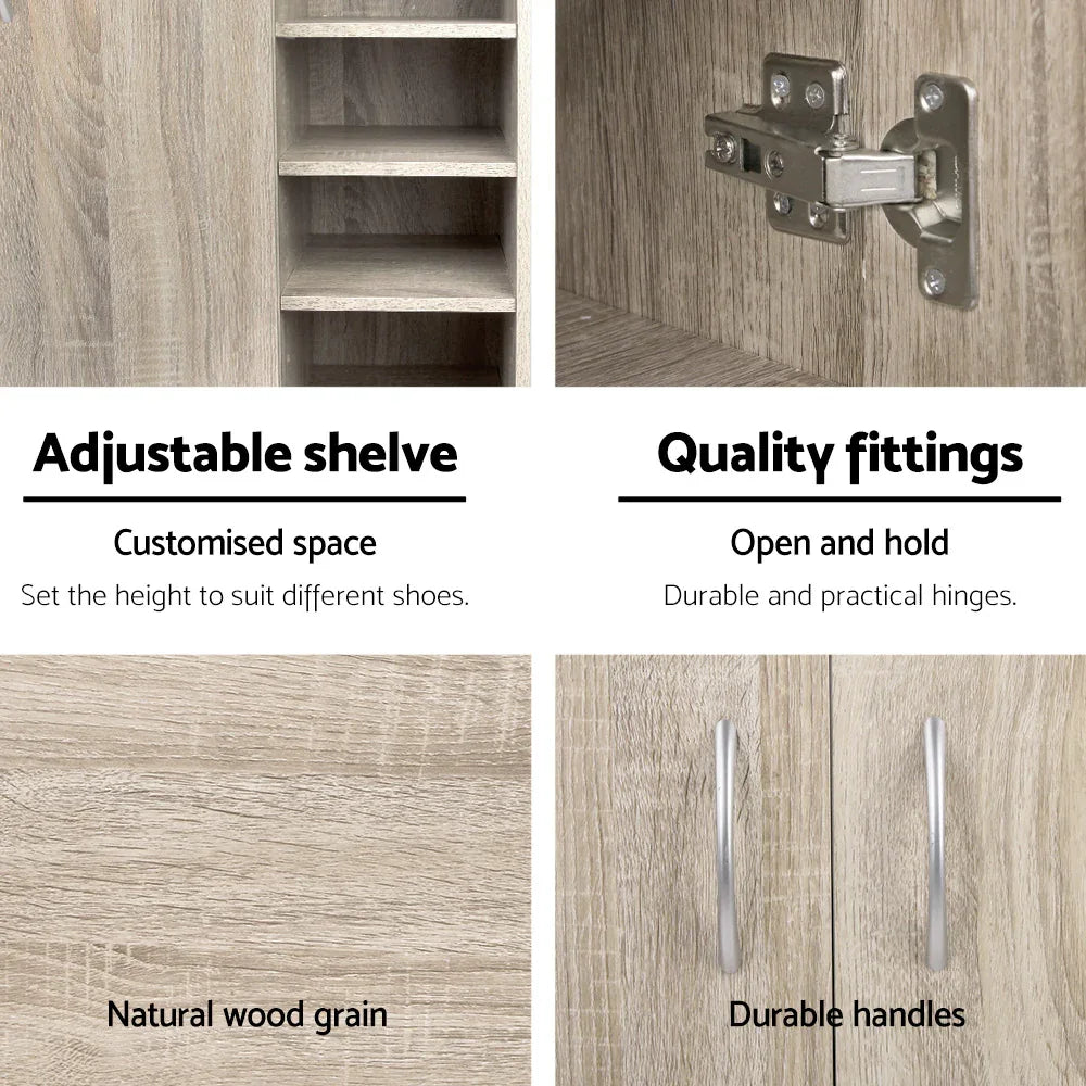 Artiss Shoe Rack Cabinet 21 Pairs Adjustable Shelves Pine Clair - Mekamart Australia