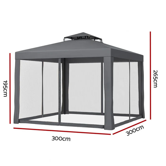 Instahut Gazebo Marquee 3m Outdoor Event Tent Camping Party Mesh Wall Canopy Grey - Mekamart Australia