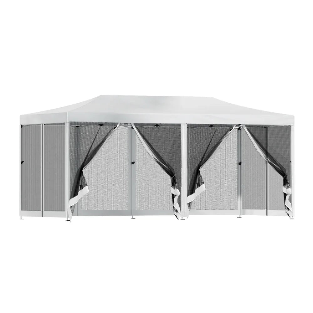 Instahut Gazebo Pop Up Marquee 3x6m Wedding Party Outdoor Camping Tent Canopy Shade Mesh Wall White - Mekamart Australia