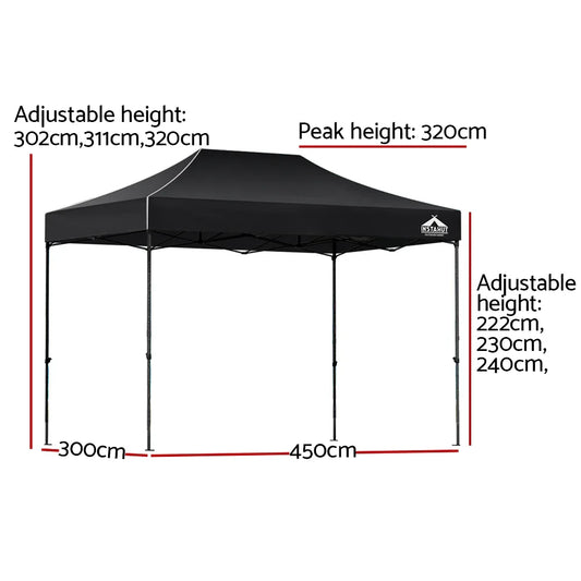 Instahut Gazebo Pop Up Marquee 3x4.5 Folding 500D Wedding Tent Base Pod Black - Mekamart Australia