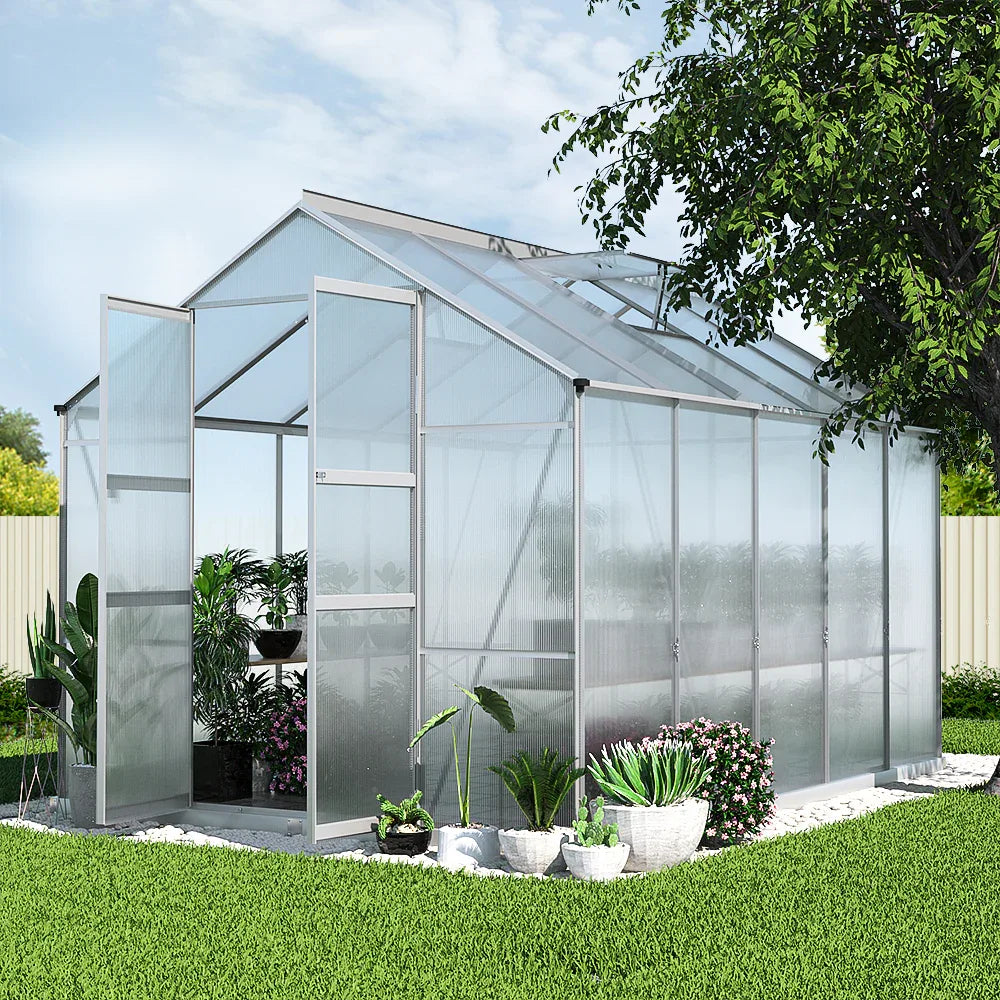 Green Fingers Greenhouse 3x2.5x2.26M Double Doors Aluminium Green House Garden Shed - Mekamart Australia