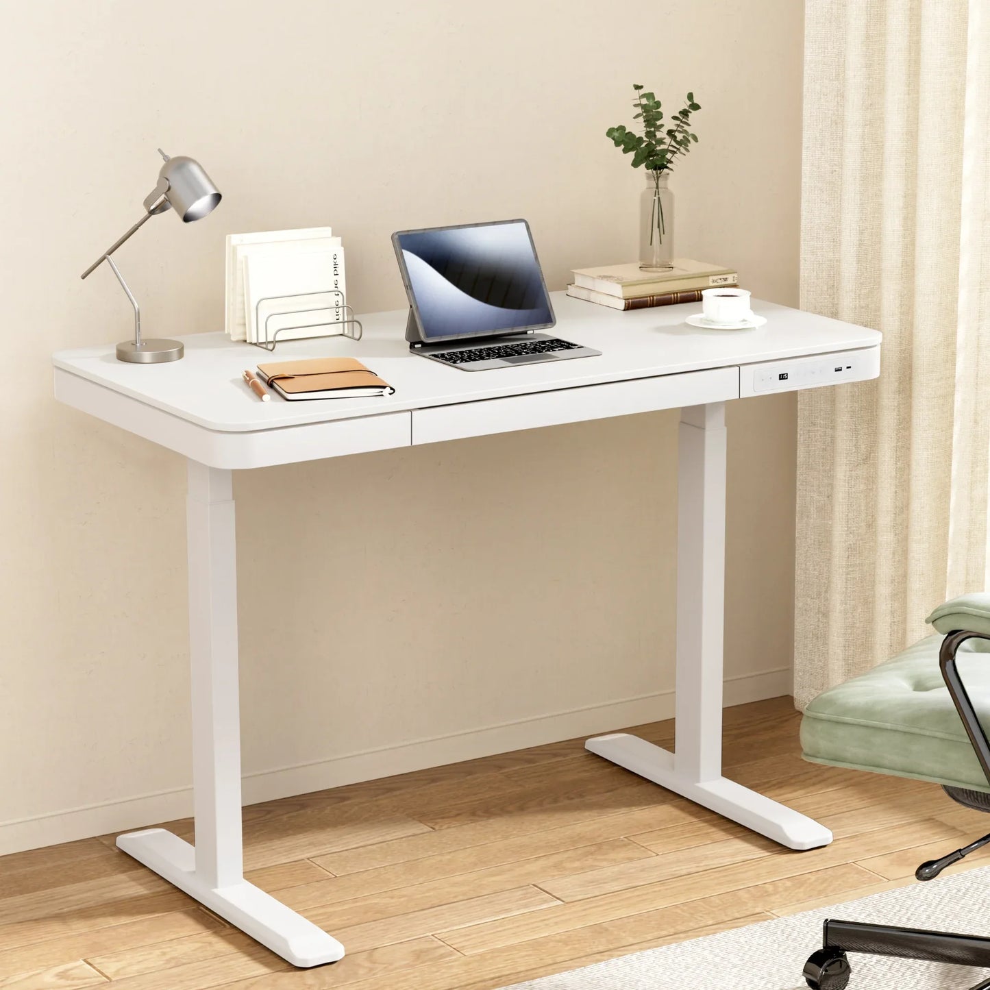 Artiss Standing Desk Motorised Electric Desks Drawer 120CM White - Mekamart Australia