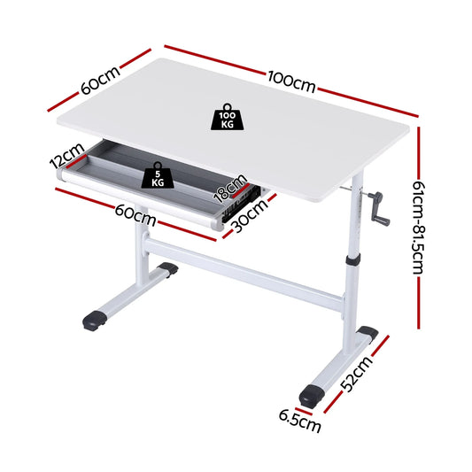 Artiss Manual Standing Desk Height Adjustable Workstation Computer Desks Study 100CM White - Mekamart Australia