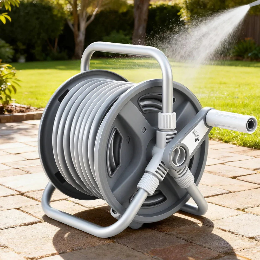 Green Fingers 20m Retractable Garden Hose Reel Heavy Duty 1/2" Hose Auto Rewind - Mekamart Australia