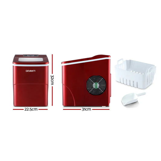DEVANTi Portable Ice Cube Maker Machine 2L Home Bar Benchtop Easy Quick Red - Mekamart Australia
