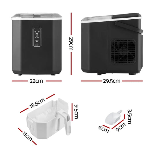 Devanti 12kg Ice Maker Machine 1.3L w/Scoop Holder Black - Mekamart Australia