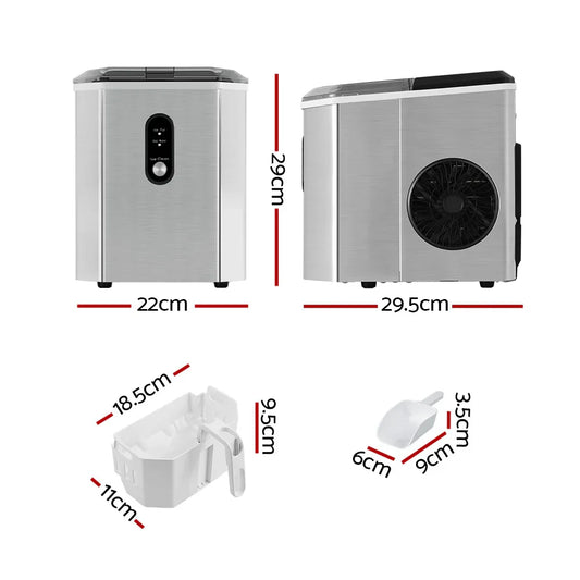 Devanti Portable Ice Maker Machine Ice Cube 12kg Bar Countertop Stainless Steel - Mekamart Australia