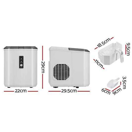 Devanti 12kg Ice Maker Machine Portable Ice Cube Tray Bar Countertop 2L Black - Mekamart Australia