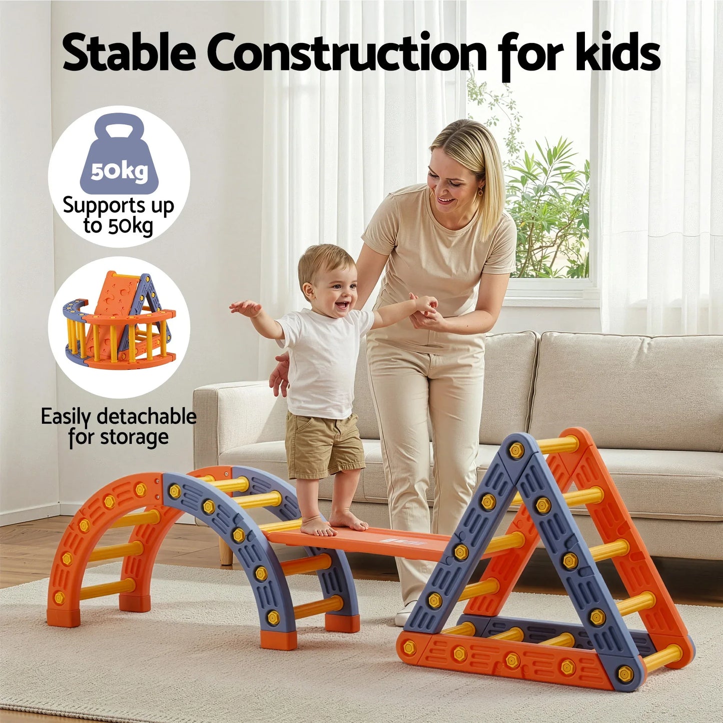 Kids Climbing Frame Set With Slide Indoor Outdoor Toddler Toys Pikler Triangle Climber With Arch - Mekamart Australia