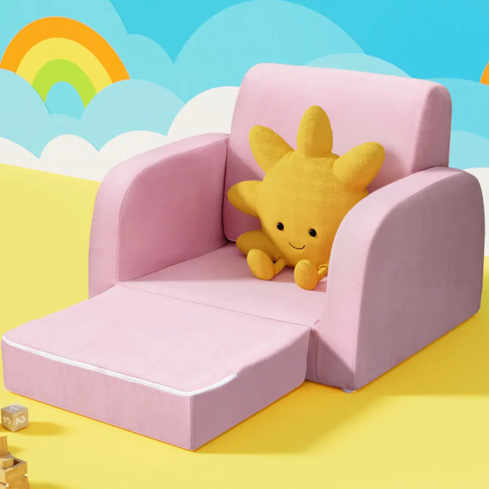 Keezi Kids Sofa 1 Seater Children Flip Open Couch Lounger Armchair Soft Pink - Mekamart Australia