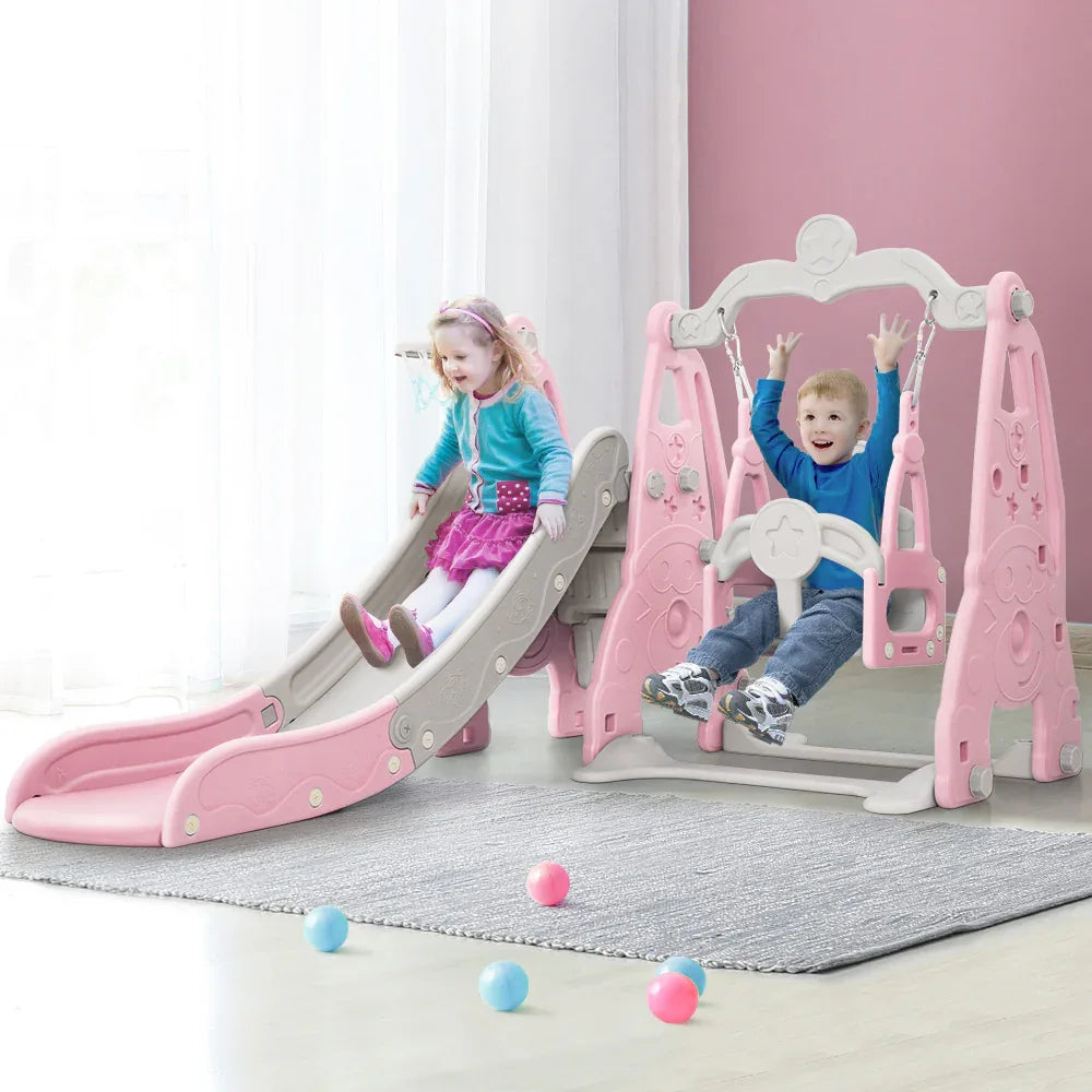 Keezi Kids Slide Swing Set Basketball Hoop Outdoor Playground Toys 170cm Pink - Mekamart Australia