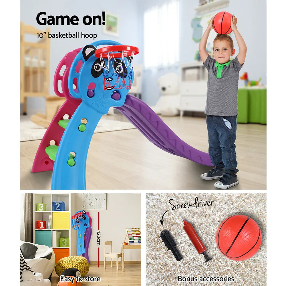 Keezi Kids Slide Set Basketball Hoop Indoor Outdoor Playground Toys 100cm Blue - Mekamart Australia