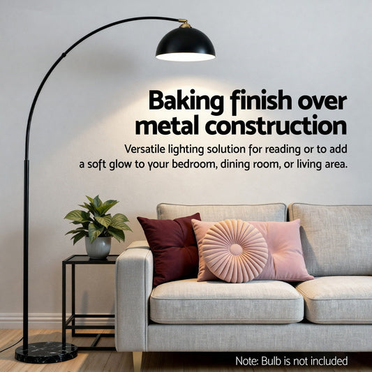 Artiss Modern Arched Floor Lamp Black Standing Heavy-Duty Marble Base for Living Room Bedroom