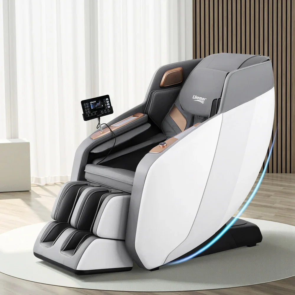 Livemor 4D Massage Chair Electric Recliner Double Core Mechanism Massager ROWA White - Mekamart Australia
