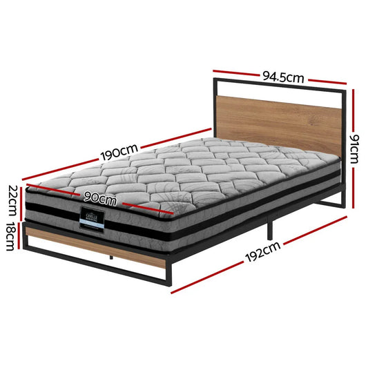 Artiss Metal Bed Frame Single Size Beds Platform with Mattress - Mekamart Australia