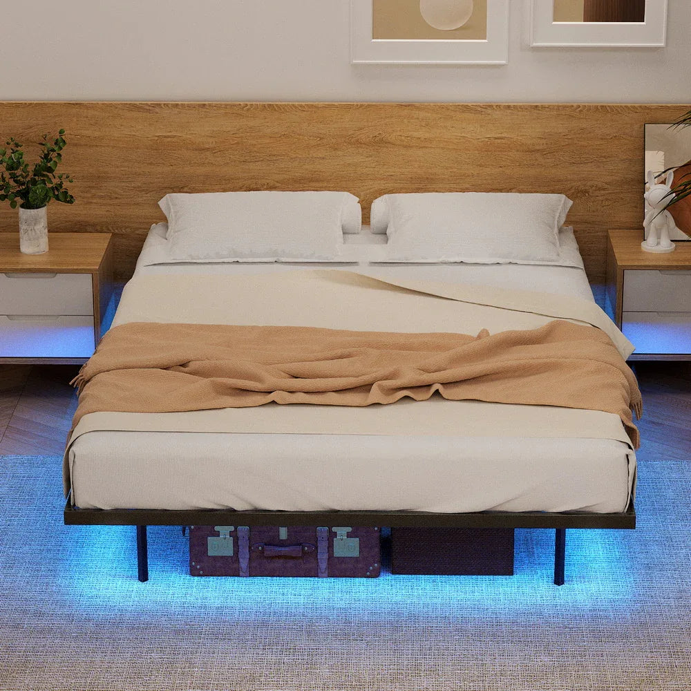 Artiss Double Bed Frame,Floating Metal Bed Frame with Smart LED Lights - Sturdy Metal Platform Bed Base, Silent Design, Tool-Free Assembly, 300KG Capacity for Home/Hotel/Master Bedroom - Mekamart Australia