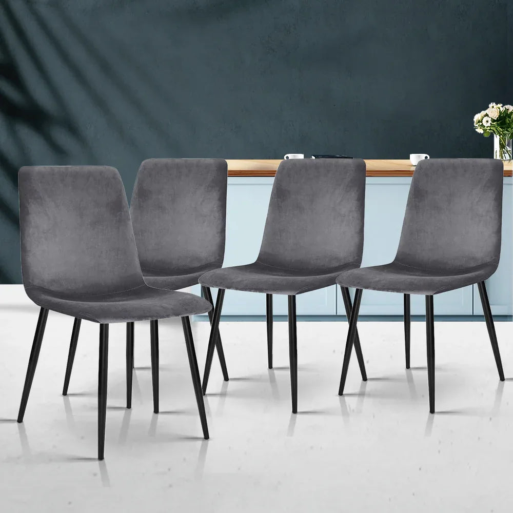 Artiss Dining Chairs Set of 4 Velvet Horizontal Slope Grey - Mekamart Australia
