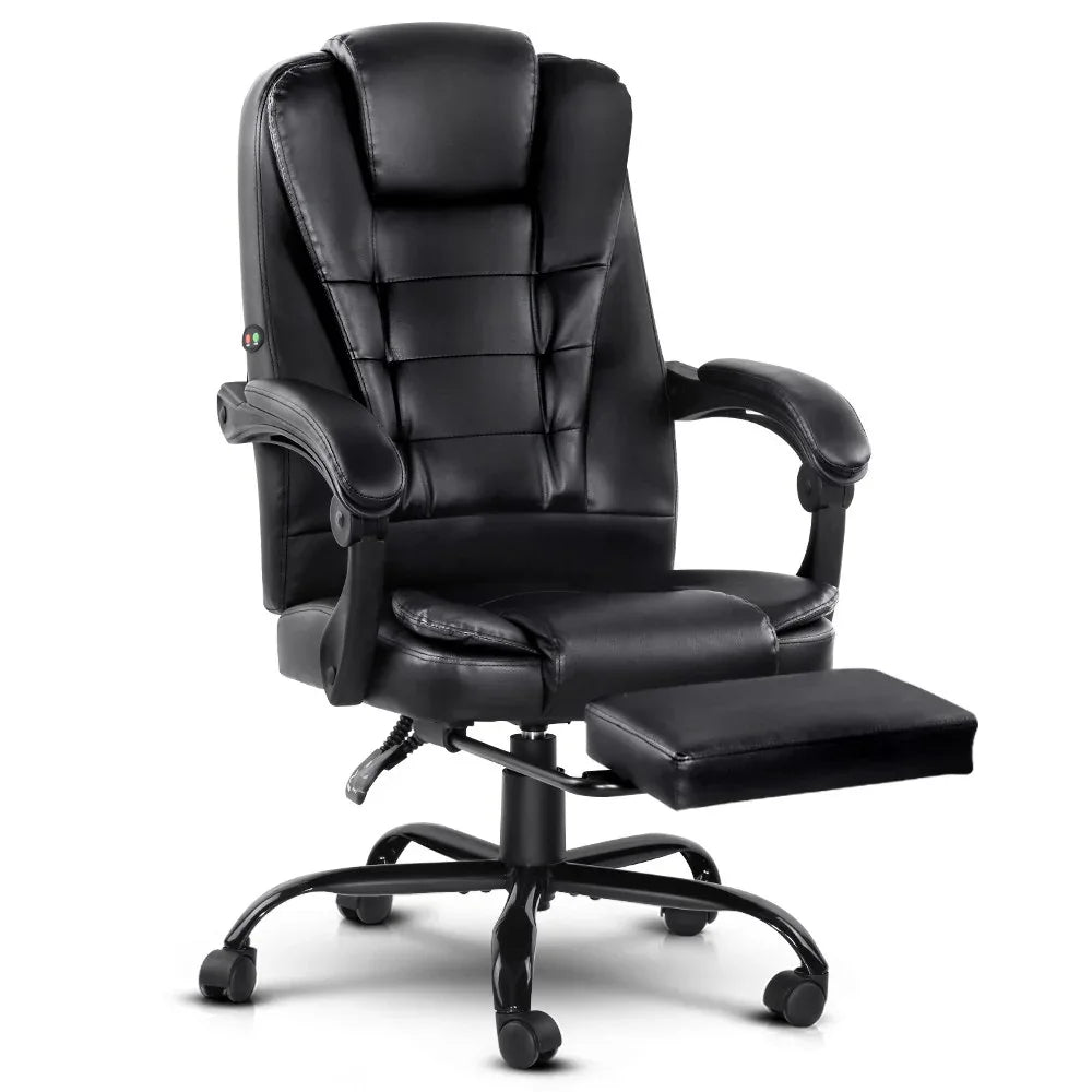 Artiss 2 Point Massage Office Chair PU Leather Footrest Black - Mekamart Australia