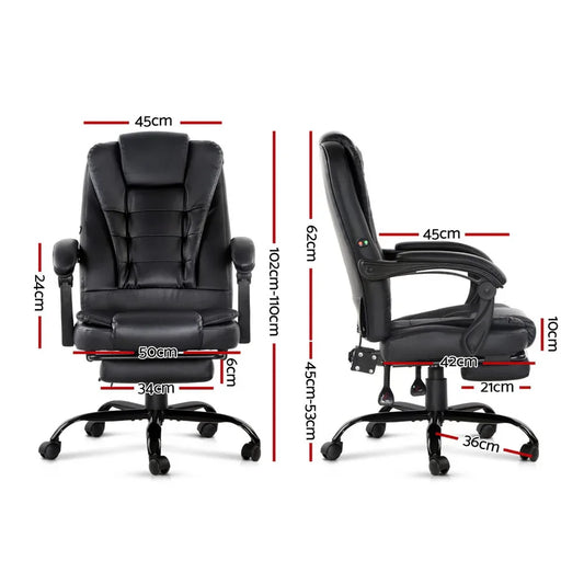 Artiss 2 Point Massage Office Chair PU Leather Footrest Black - Mekamart Australia