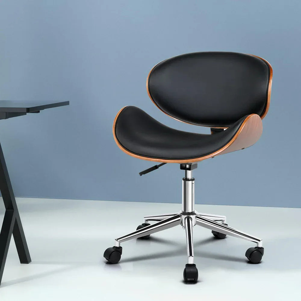 Artiss Wooden Office Chair Leather Seat Black - Mekamart Australia