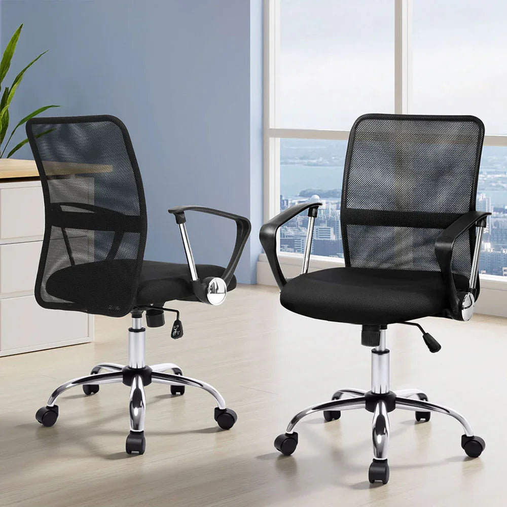 Artiss 2x Mesh Office Chair Mid Back Black - Mekamart Australia
