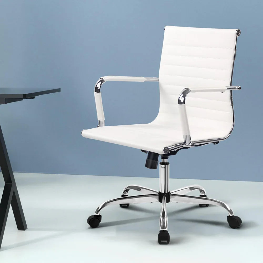 Artiss Office Chair Conference Chairs PU Leather Mid Back White - Mekamart Australia