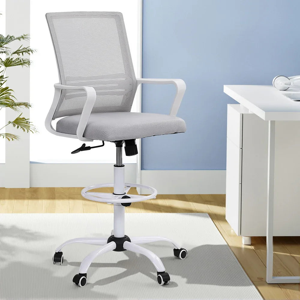 Artiss Office Chair Drafting Chairs Stool Computer Desk Studios Mesh White - Mekamart Australia