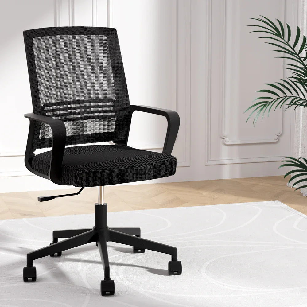 Artiss Mesh Office Chair Computer Gaming Desk Chairs Work Study Mid Back Black - Mekamart Australia