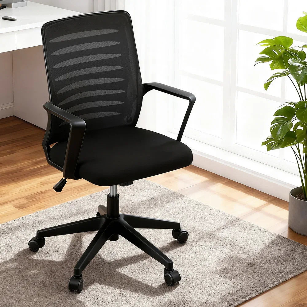 Artiss Ergonomic Office Chair Mesh Computer Desk Chairs with Lumbar Support, Height Adjustment Swivel Chair Mid Back for Home Office Study, Black - Mekamart Australia