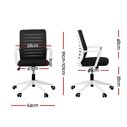 Artiss Ergonomic Office Chair Mesh Computer Desk Chairs with Lumbar Support, Height Adjustment Swivel Chair Mid Back for Home Office Study, Black and White - Mekamart Australia