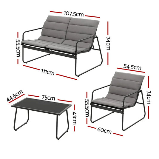 Gardeon 4PCS Outdoor Sofa Set Table and Chairs Cushion textilene Patio Furniture - Mekamart Australia