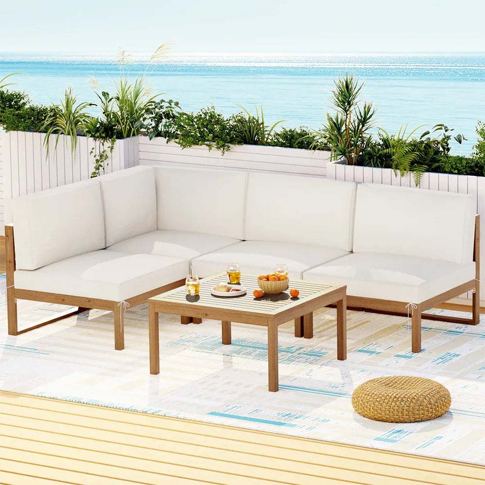 Gardeon 4-Seater Outdoor Sofa Set Wooden Lounge Setting 5PCS - Mekamart Australia