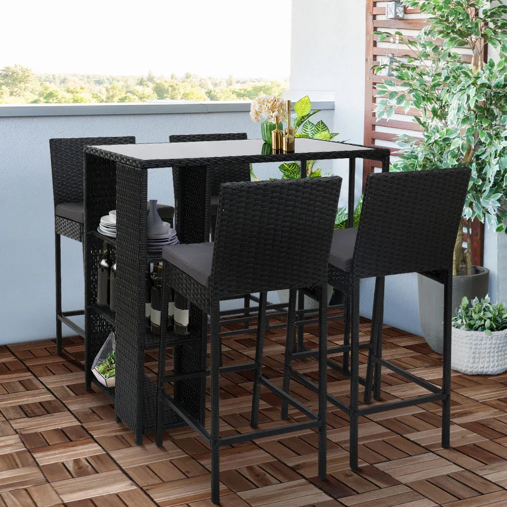 Gardeon 5-Piece Outdoor Bar Set Patio Dining Chairs Wicker Table Stools - Mekamart Australia