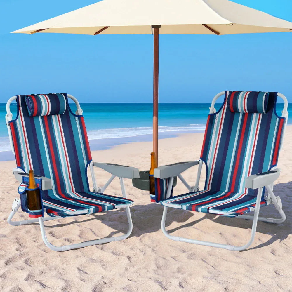 Gardeon Outdoor Chairs Beach Chair Backpack Cooler Storage Lightweight Fishing Blue - Mekamart Australia