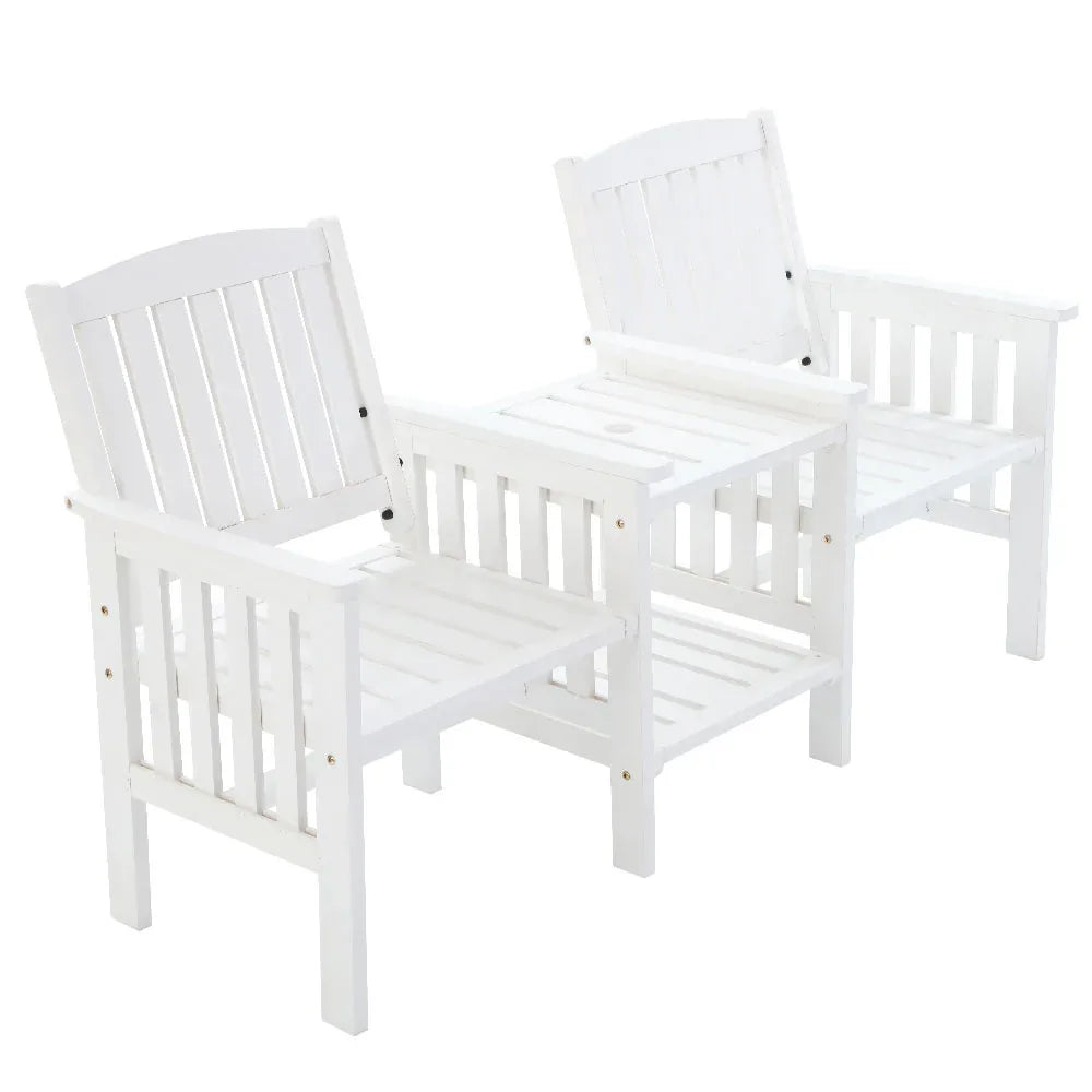 Gardeon Outdoor Garden Bench Loveseat Wooden Table Chairs Patio Furniture White - Mekamart Australia