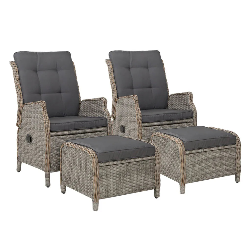 Gardeon 2PC Recliner Chair Sun lounge Wicker Lounger Outdoor Furniture Adjustable Grey - Mekamart Australia