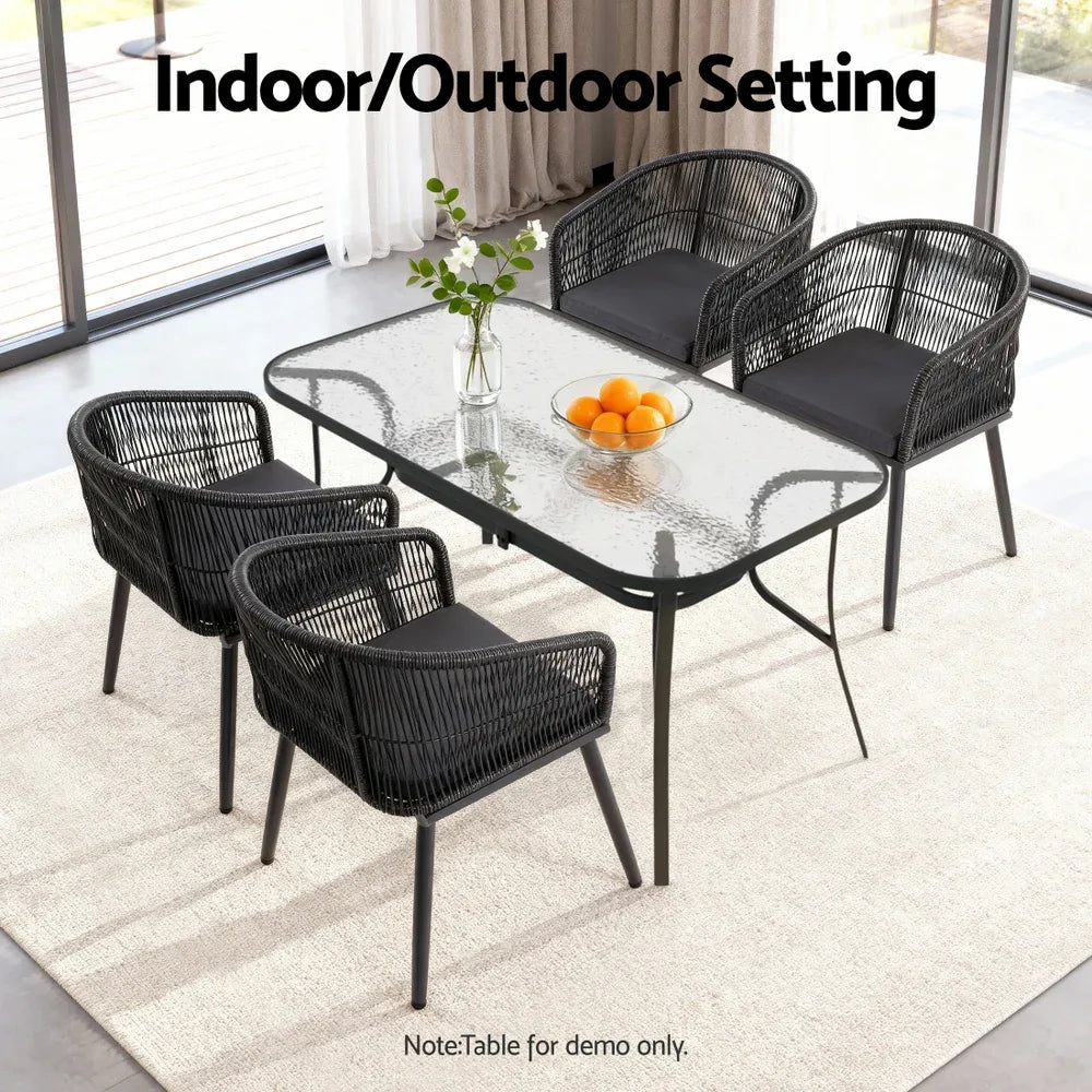 Gardeon 2PC Outdoor Dining Chairs Wicker Chair Patio Furniture Garden Steel Black - Mekamart Australia