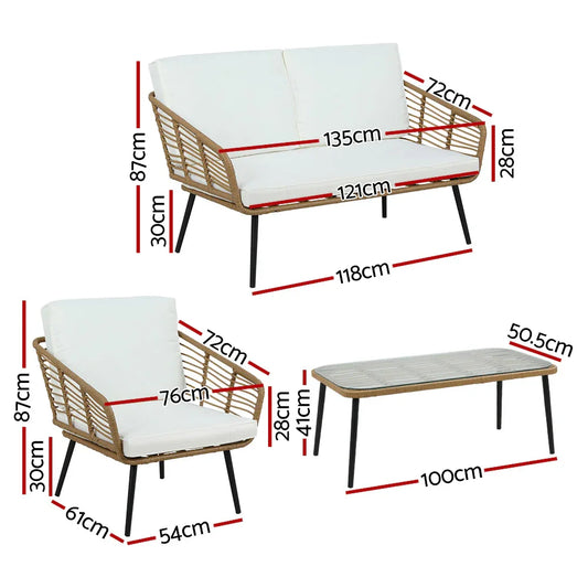 Gardeon 4-Piece Outdoor Sofa Set Rattan Lounge Setting Table Chairs - Mekamart Australia