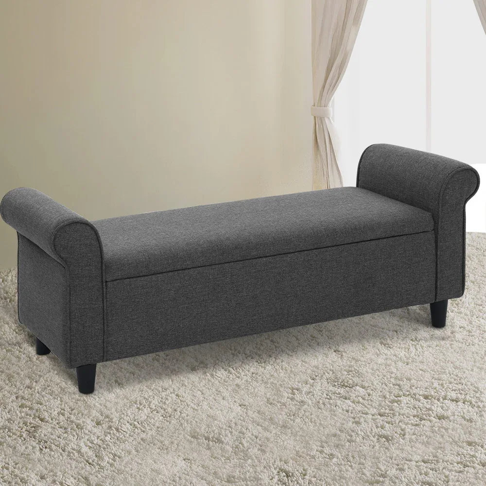 Artiss Storage Ottoman Blanket Box 125cm Arm Linen Grey - Mekamart Australia
