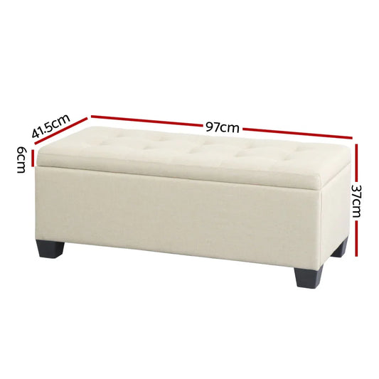 Artiss Storage Ottoman Blanket Box 97cm Linen Beige - Mekamart Australia