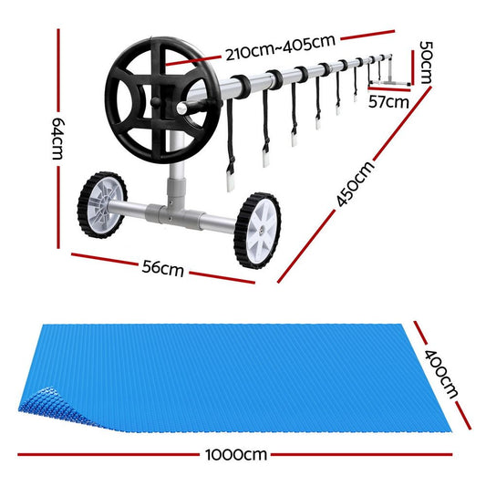 Aquabuddy Pool Cover 500 Micron 10x4m Blue Swimming Pool Solar Blanket 4m Roller