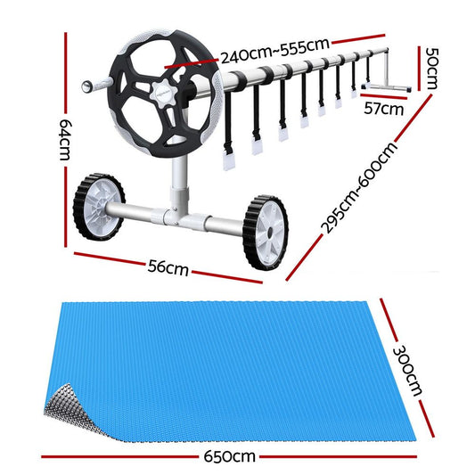 Aquabuddy Pool Cover 500 Micron 6.5x3m Silver Swimming Pool Solar Blanket 5.5m Roller