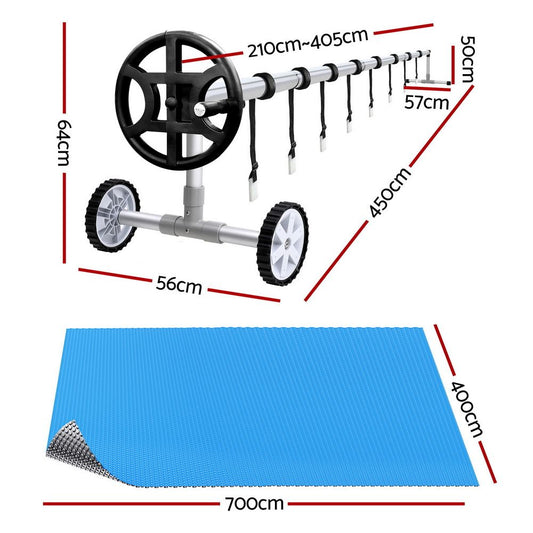 Aquabuddy Pool Cover 500 Micron 7x4m Silver Swimming Pool Solar Blanket 4m Roller