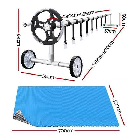 Aquabuddy Pool Cover 500 Micron 7x4m Silver Swimming Pool Solar Blanket 5.5m Roller