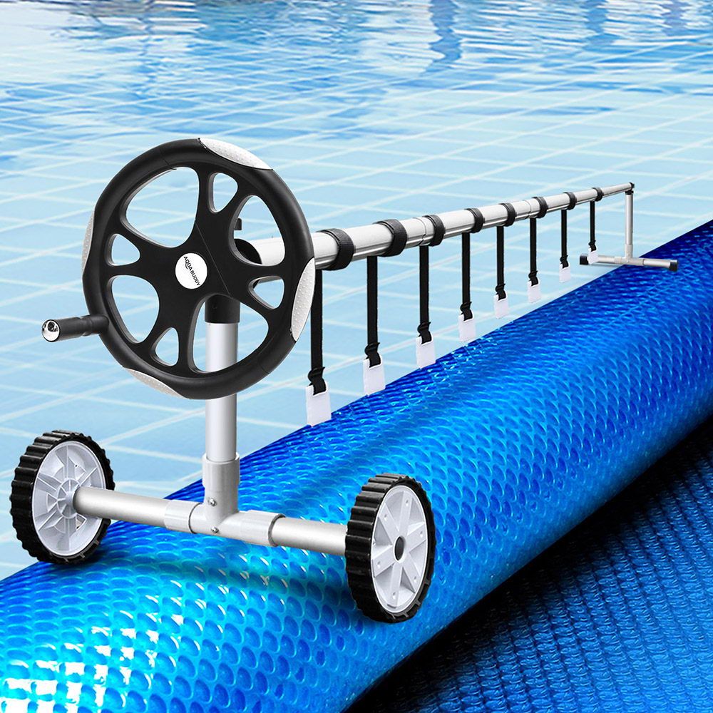 Aquabuddy Pool Cover 500 Micron 9.5x5m Blue Swimming Pool Solar Blanket 5.5m Roller